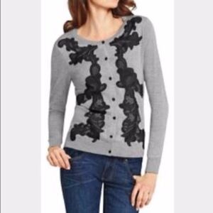 CAbi Gray And‎ Black Applique Cardigan Size M